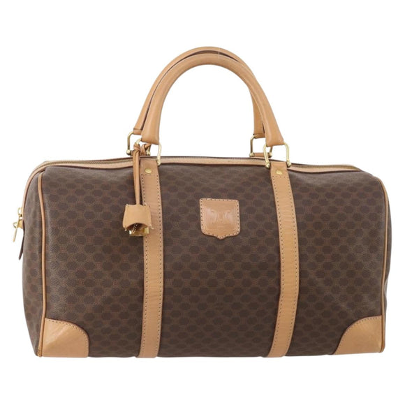 CELINE Macadam Canvas Boston Bag PVC Leather Brown Gold Auth mr2416