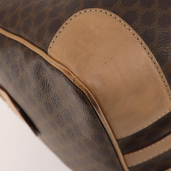 CELINE Macadam Canvas Boston Bag PVC Leather Brown Gold Auth mr2416