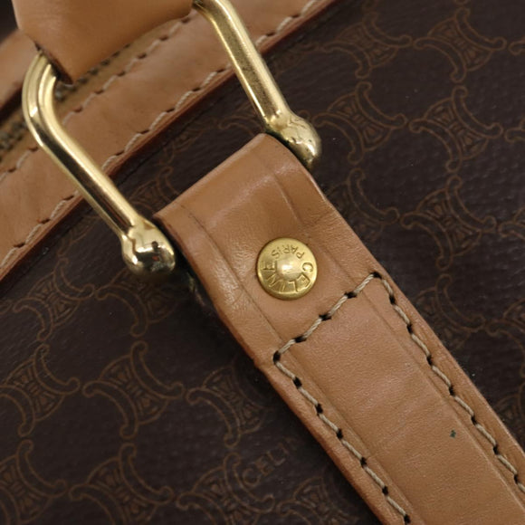 CELINE Macadam Canvas Boston Bag PVC Leather Brown Gold Auth mr2416