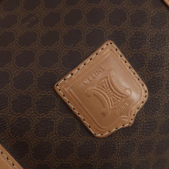 CELINE Macadam Canvas Boston Bag PVC Leather Brown Gold Auth mr2416
