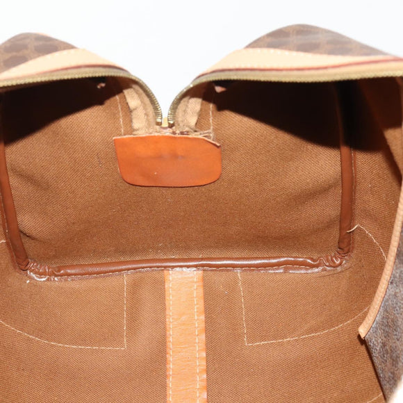 CELINE Macadam Canvas Boston Bag PVC Leather Brown Gold Auth mr2416