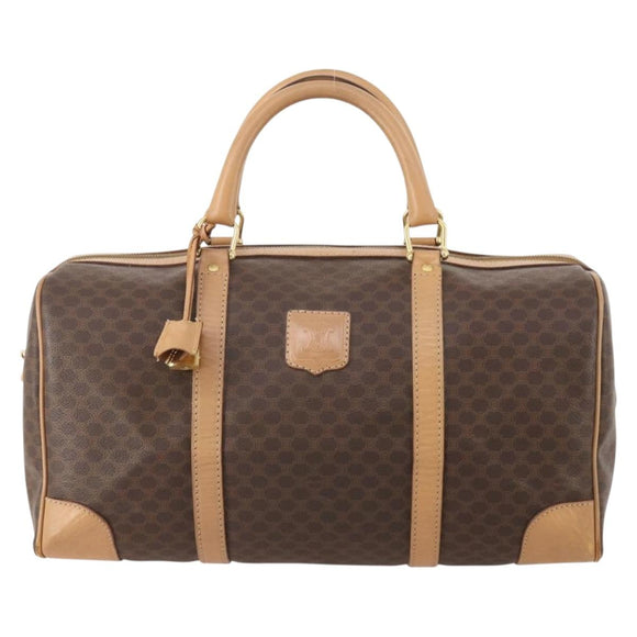 CELINE Macadam Canvas Boston Bag PVC Leather Brown Gold Auth mr2416
