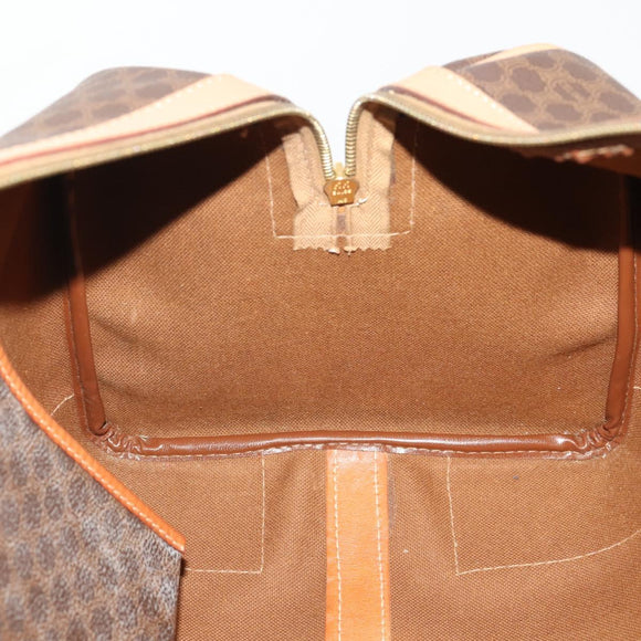 CELINE Macadam Canvas Boston Bag PVC Leather Brown Gold Auth mr2416