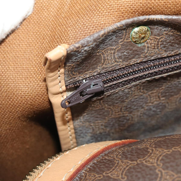 CELINE Macadam Canvas Boston Bag PVC Leather Brown Gold Auth mr2416