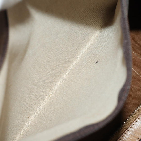 CELINE Macadam Canvas Boston Bag PVC Leather Brown Gold Auth mr2416