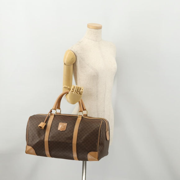 CELINE Macadam Canvas Boston Bag PVC Leather Brown Gold Auth mr2416