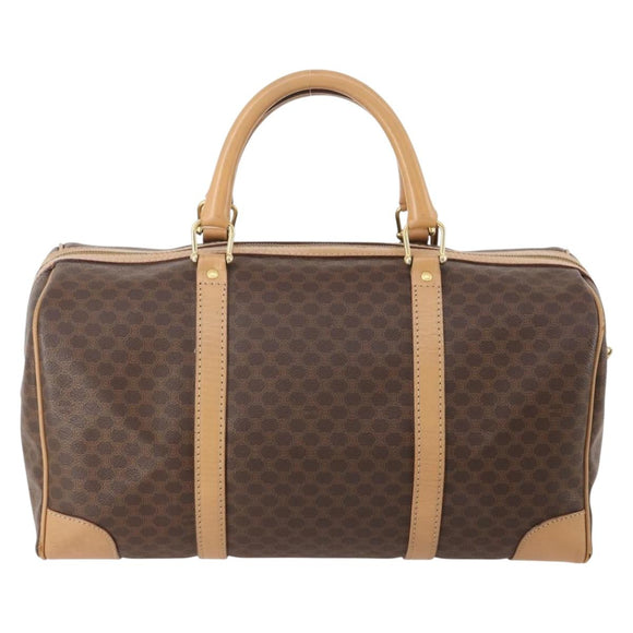 CELINE Macadam Canvas Boston Bag PVC Leather Brown Gold Auth mr2416