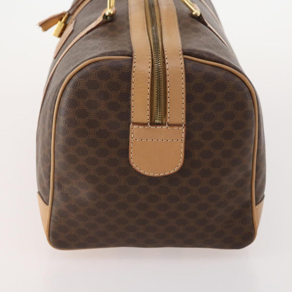CELINE Macadam Canvas Boston Bag PVC Leather Brown Gold Auth mr2416