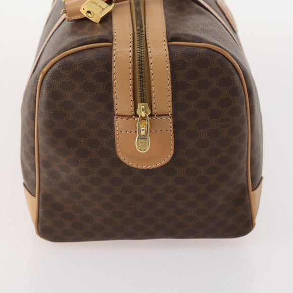 CELINE Macadam Canvas Boston Bag PVC Leather Brown Gold Auth mr2416