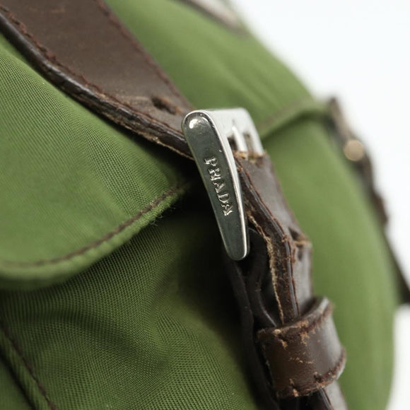 PRADA Shoulder Bag Nylon Khaki Silver Auth mr2417