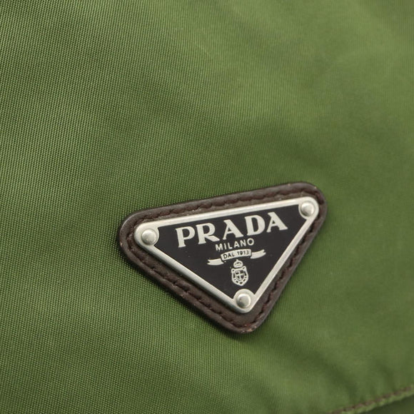 PRADA Shoulder Bag Nylon Khaki Silver Auth mr2417