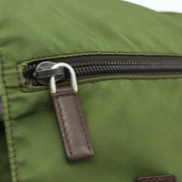 PRADA Shoulder Bag Nylon Khaki Silver Auth mr2417
