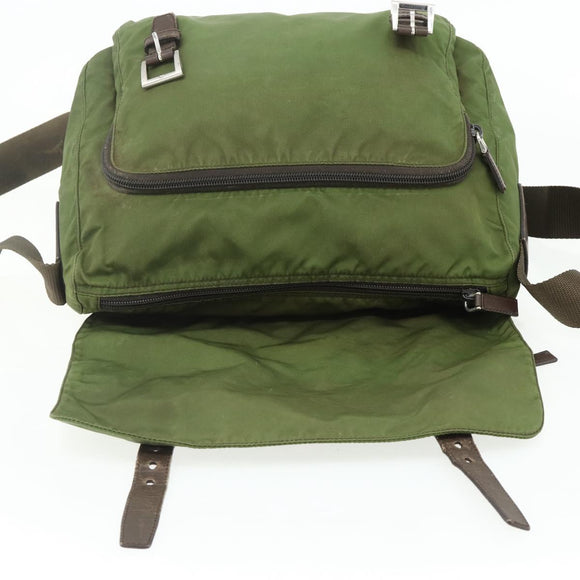PRADA Shoulder Bag Nylon Khaki Silver Auth mr2417