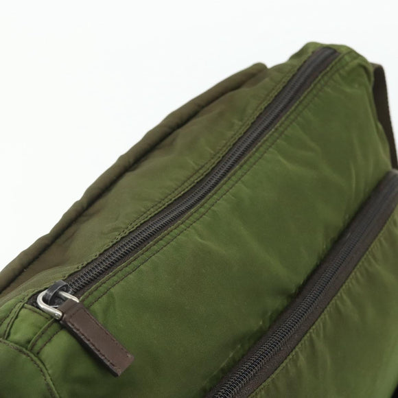 PRADA Shoulder Bag Nylon Khaki Silver Auth mr2417