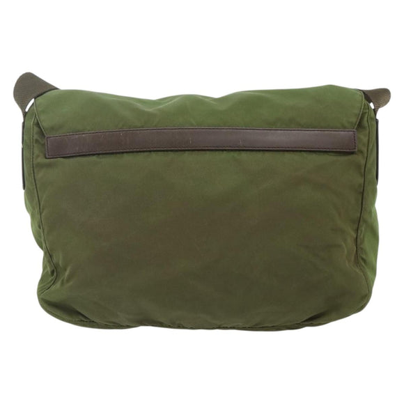 PRADA Shoulder Bag Nylon Khaki Silver Auth mr2417
