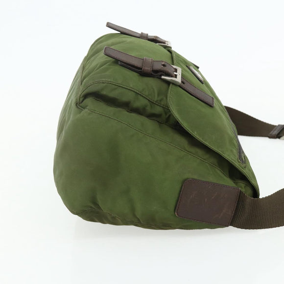 PRADA Shoulder Bag Nylon Khaki Silver Auth mr2417