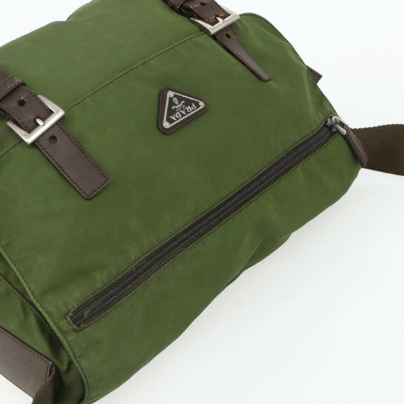 PRADA Shoulder Bag Nylon Khaki Silver Auth mr2417