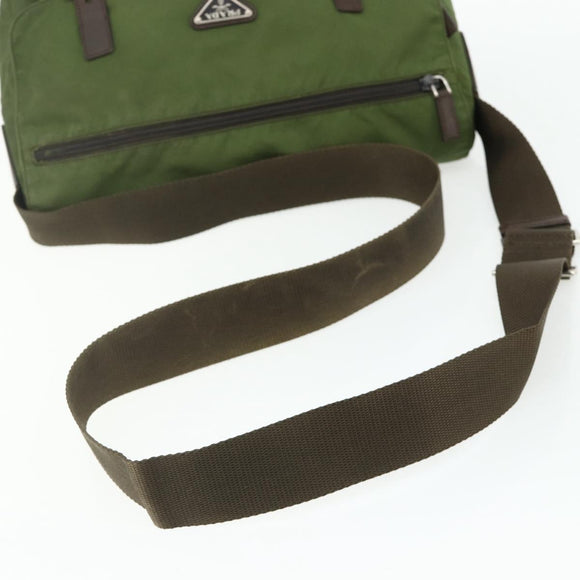 PRADA Shoulder Bag Nylon Khaki Silver Auth mr2417