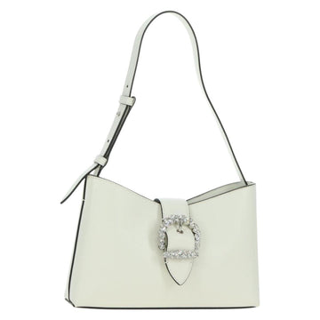 Jimmy Choo Cheri Crystal Hobo Shoulder Bag Leather White Silver Auth mr2419A