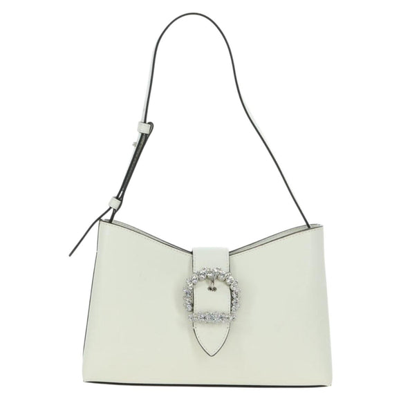 Jimmy Choo Cheri Crystal Hobo Shoulder Bag Leather White Silver Auth mr2419A