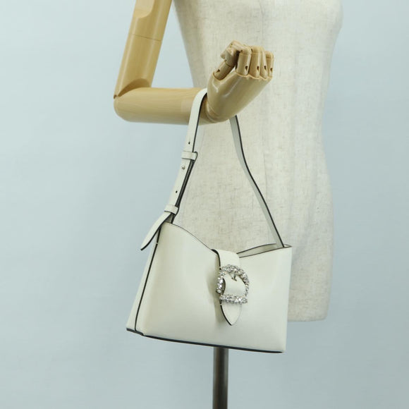 Jimmy Choo Cheri Crystal Hobo Shoulder Bag Leather White Silver Auth mr2419A