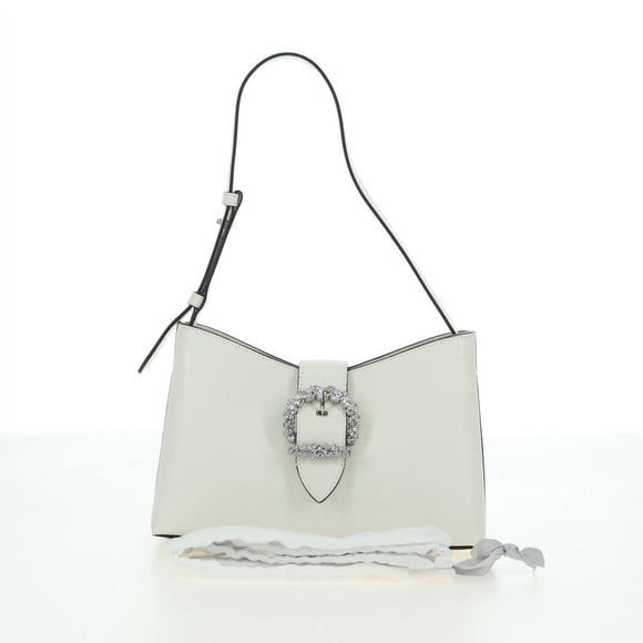 Jimmy Choo Cheri Crystal Hobo Shoulder Bag Leather White Silver Auth mr2419A