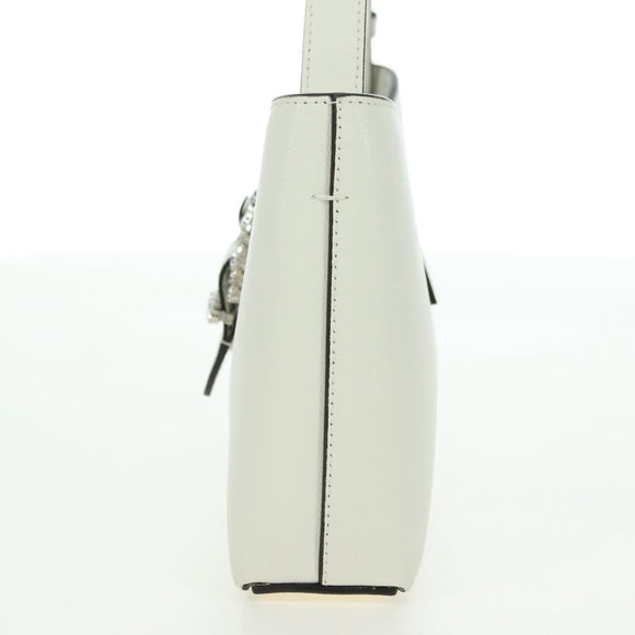 Jimmy Choo Cheri Crystal Hobo Shoulder Bag Leather White Silver Auth mr2419A