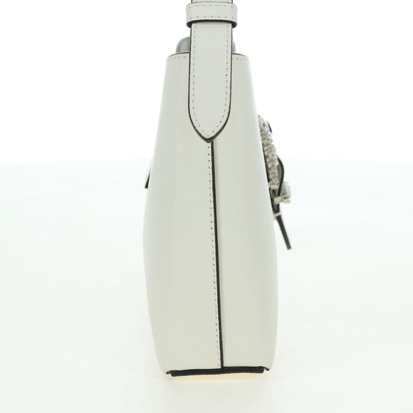Jimmy Choo Cheri Crystal Hobo Shoulder Bag Leather White Silver Auth mr2419A