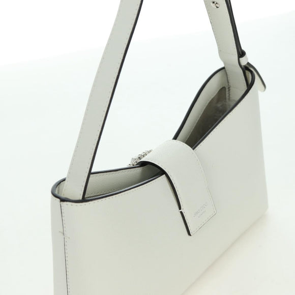 Jimmy Choo Cheri Crystal Hobo Shoulder Bag Leather White Silver Auth mr2419A