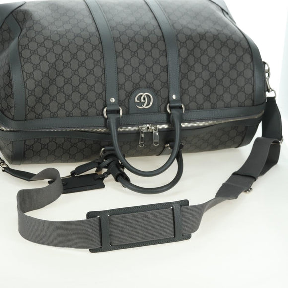 GUCCI GG Supreme Ophidia Boston Bag PVC Gray Silver 724612 Auth mr2423M