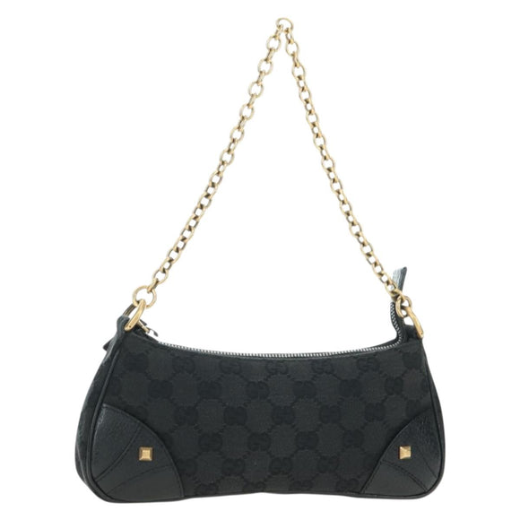 GUCCI GG Canvas Chain Accessory Pouch Black Gold 120940 Auth mr2424V