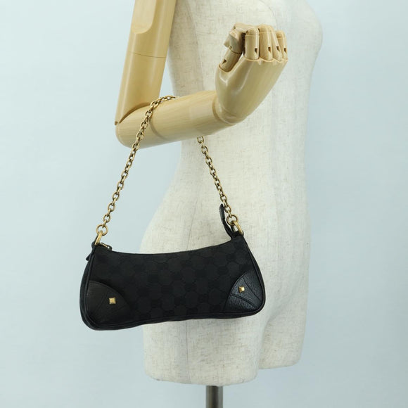 GUCCI GG Canvas Chain Accessory Pouch Black Gold 120940 Auth mr2424V