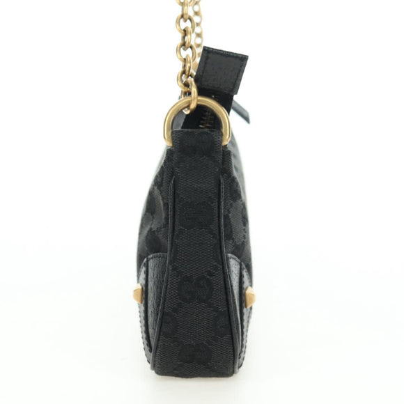 GUCCI GG Canvas Chain Accessory Pouch Black Gold 120940 Auth mr2424V
