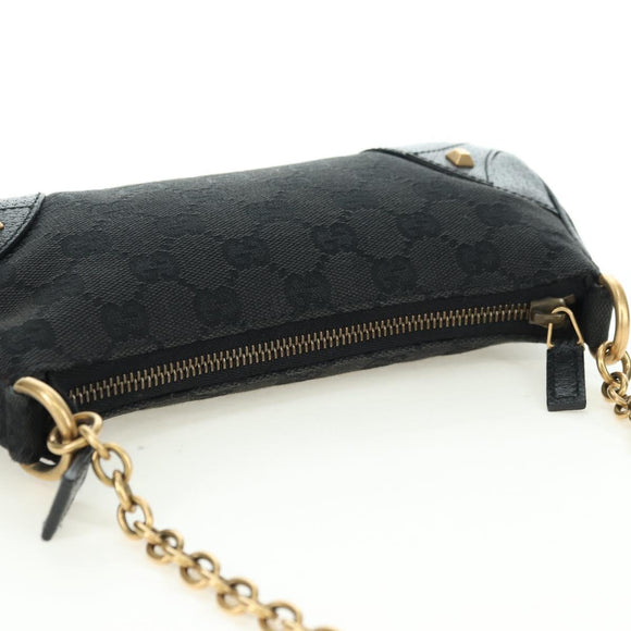 GUCCI GG Canvas Chain Accessory Pouch Black Gold 120940 Auth mr2424V