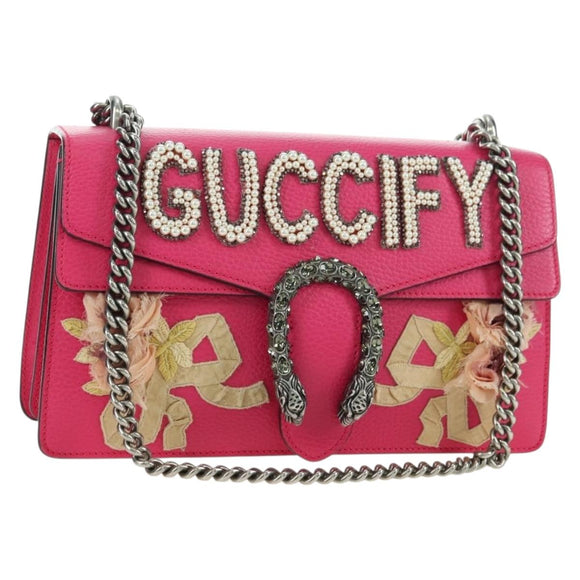 GUCCI Chain Dionysus Small Shoulder Bag Leather Pink Silver 400249 Auth mr2426V