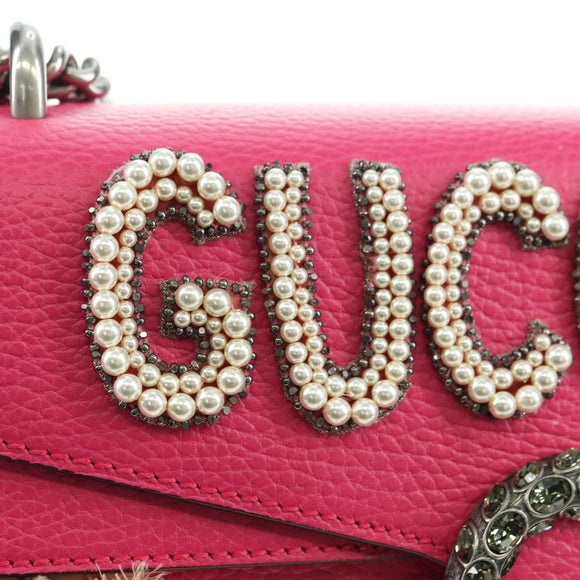 GUCCI Chain Dionysus Small Shoulder Bag Leather Pink Silver 400249 Auth mr2426V
