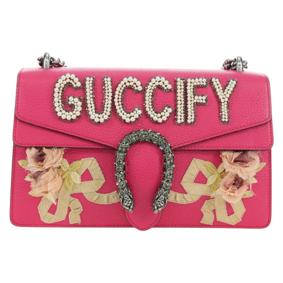 GUCCI Chain Dionysus Small Shoulder Bag Leather Pink Silver 400249 Auth mr2426V
