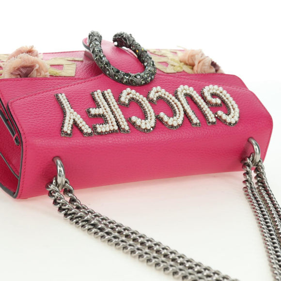 GUCCI Chain Dionysus Small Shoulder Bag Leather Pink Silver 400249 Auth mr2426V