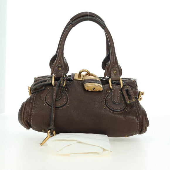 Chloe Paddington Hand Bag Leather Brown Gold Silver Auth mr2427V