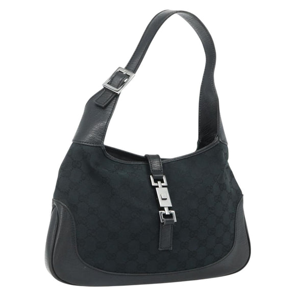 GUCCI GG Canvas Jackie Hand Bag Black Silver 00963 Auth mr2428A
