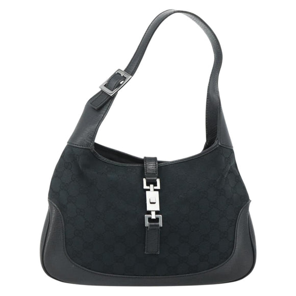 GUCCI GG Canvas Jackie Hand Bag Black Silver 00963 Auth mr2428A