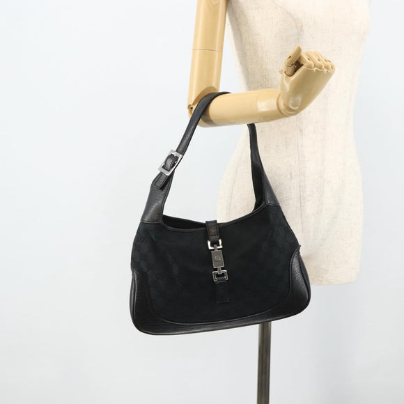 GUCCI GG Canvas Jackie Hand Bag Black Silver 00963 Auth mr2428A