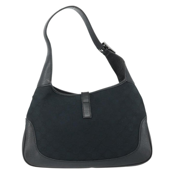GUCCI GG Canvas Jackie Hand Bag Black Silver 00963 Auth mr2428A