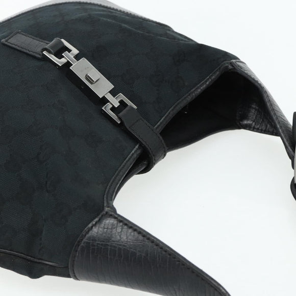 GUCCI GG Canvas Jackie Hand Bag Black Silver 00963 Auth mr2428A