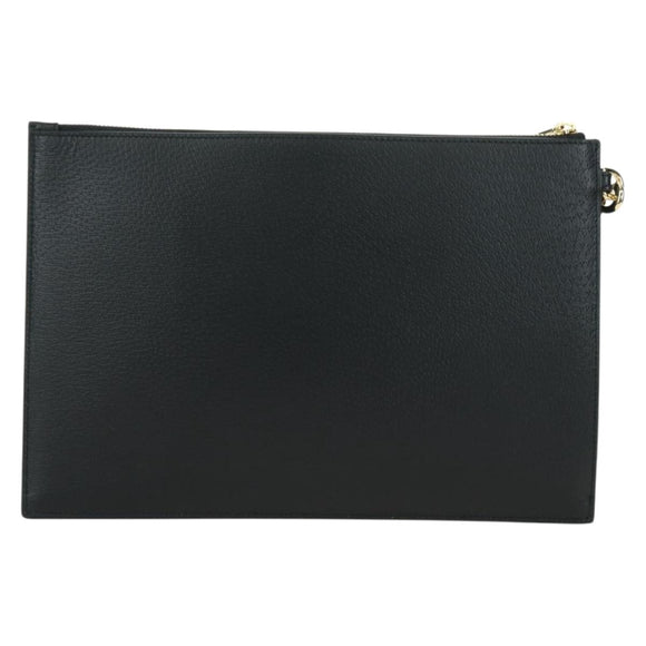 GUCCI Horsebit Clutch Bag Leather Black Gold 700524 Auth mr2429V