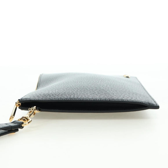GUCCI Horsebit Clutch Bag Leather Black Gold 700524 Auth mr2429V