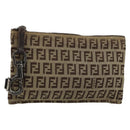 FENDI Zucchino Canvas Pouch Brown Silver Auth mr2431-1
