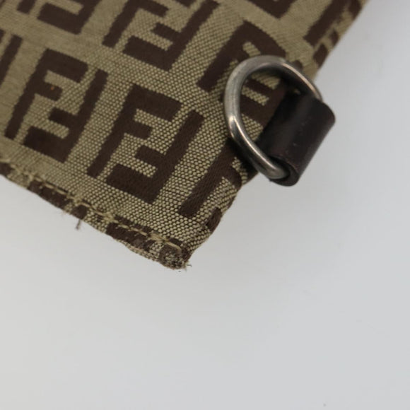 FENDI Zucchino Canvas Pouch Brown Silver Auth mr2431