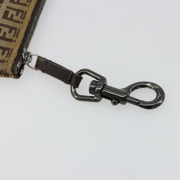 FENDI Zucchino Canvas Pouch Brown Silver Auth mr2431