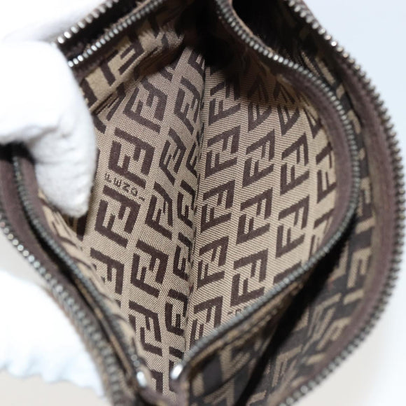 FENDI Zucchino Canvas Pouch Brown Silver Auth mr2431